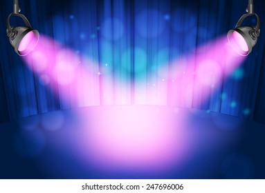 blue curtain background with pink spot lights