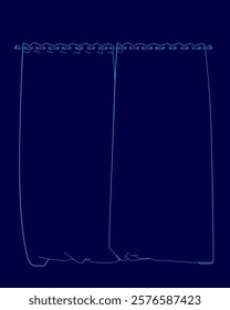 Blue curtain outline. The curtain is hanging from a rod