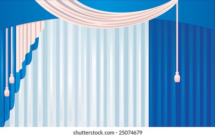 Blue curtain with tassel