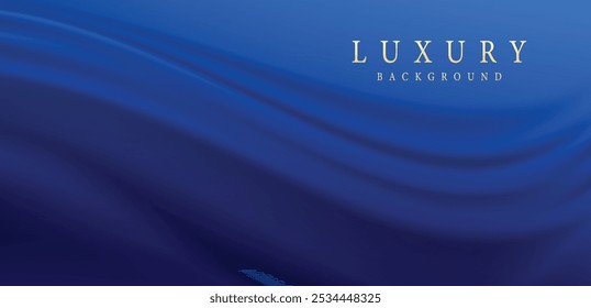 Blue curtain vector illustration. Realistic 3d vintage luxury banner for awards ceremony, elegant frame invitation on royal curtain mantle background.