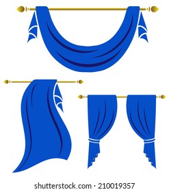 Blue curtain vintage vector set on white background