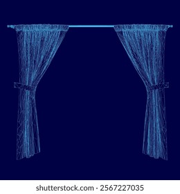 The blue curtains are drawn closed, creating a sense of privacy and intimacy. The dark blue color of the curtains adds a sense of depth and drama to the scene