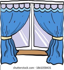Blue curtains, illustration, vector on white background.