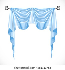 Blue curtains on the black ledge forged isolated on a white background