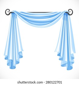 Blue curtains on the ledge forged isolated on a white background