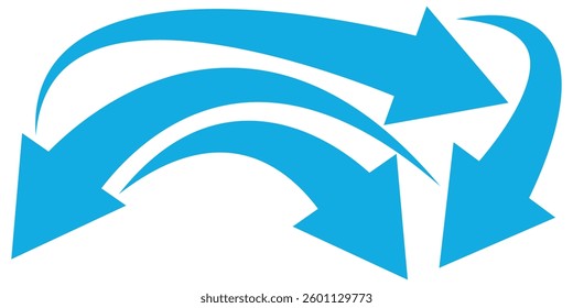  blue curve arrow icon set.Curved arrows, hand drawn curved arrows. Set long blue curve arrow icon vector Set. blue curve arrow. long arrow icon set.