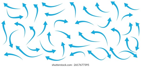 blue curve arrow icon set.Curved arrows, hand drawn curved arrows. Set long blue curve arrow icon vector Set. blue curve arrow. long arrow icon set.
