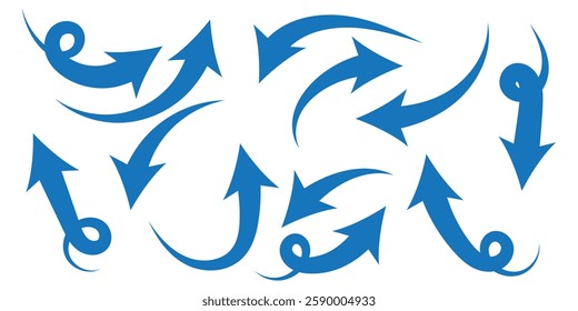blue curve arrow icon vector . blue curve arrow icon set. curve arrow vector illustration. Curved or arch arrow icon isolated.