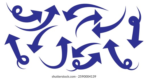blue curve arrows icon vector set. Bold arrow symbol curved flat design isolated