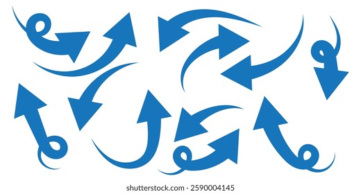 blue curve arrows icon vector set. Bold arrow symbol curved flat design isolated