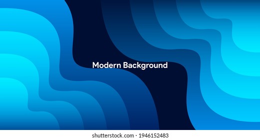 Blue curve background with smooth wavy journey flow on black background