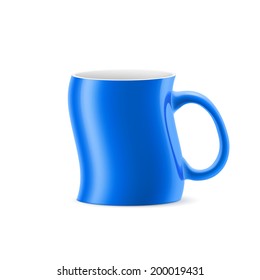 Blue curve a cup of something stay on white background