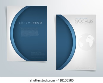Blue curve half circle brochure template flyer vector header background design on grey colour with space in A4 size for text and message design