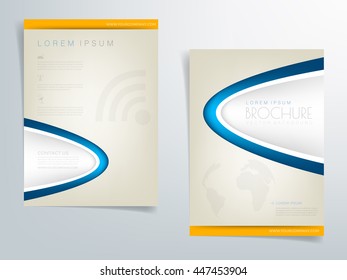Blue curve line brochure template flyer background and header design with white cream space for text and message in A4 size , Vector