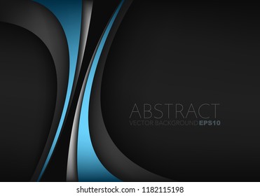 Blue curve line vector background and silver line overlap layer on black space for text and background design