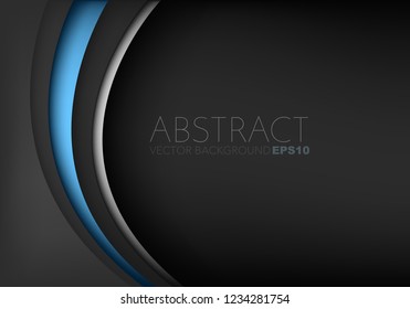 Blue curve line vector background overlap layer on black space with silver line and black space for text design