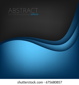 Blue curve line vector background overlap layer on black space for design