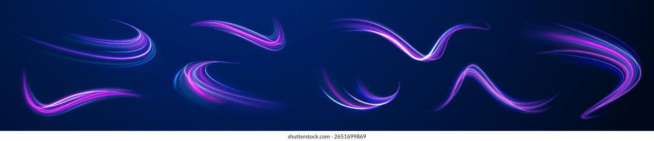Partícula de curva azul com espiral de energia luminosa e feixe de redemoinho de néon faísca tornado tempestade glitter vetor luz voando linha redonda efeito de redemoinho brilhante magia transparente