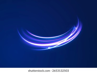 Partícula de curva azul com espiral de energia luminosa e feixe de redemoinho de néon faísca tornado tempestade glitter vetor luz voando linha redonda efeito de redemoinho brilhante magia transparente