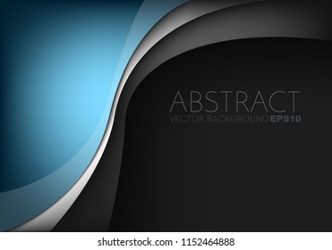 Blue curve vector background and silver line overlap layer on black space for text and background design