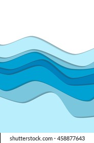 Blue curve wave line background, ice and water in paper cut style. Cropped with Clipping Mask