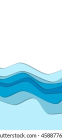 Blue curve wave line background, ice and water in paper cut style. Space for text. Cropped with Clipping Mask