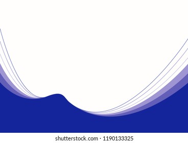 Blue curve waves and lines on white background,  abstract graphic design, vector illustration.