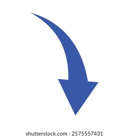 Blue curved arrow icon. Blue long curved arrow icon isolated on white background. Long arrow. Curved arrow sign vector illustration.