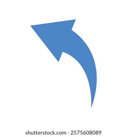 Blue curved arrow icon on isolated background.