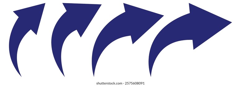 Blue curved arrow icon on isolated background.