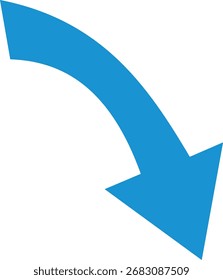 Blue curved arrow pointing down for your project