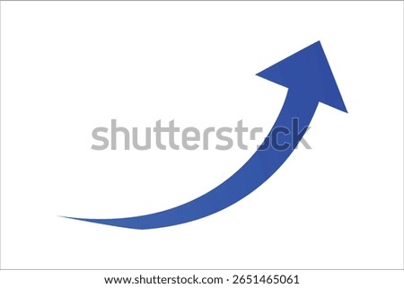 Blue curved arrow pointing upwards on a white background graphic element illustration