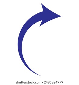 Blue curved arrow vector icon symbol pointing to the right. Flat style arrow icon for your web site design, logo, app, UI. arrow indicated the direction symbol.