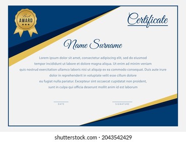 Plantilla de certificado horizontal de esquina curvada azul