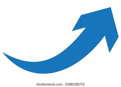 blue curved graph with arrow icon. Arrow illustration pointing up. Counterclockwise direction pointer. single arrow, sign left down isolated on white background. Vector illustration