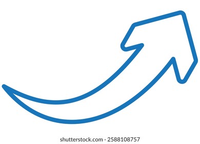 blue curved graph with arrow icon. Arrow illustration pointing up. Counterclockwise direction pointer. single arrow, sign left down isolated on white background. Vector illustration