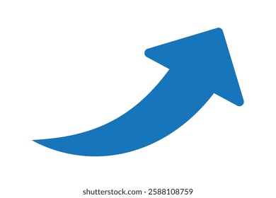 blue curved graph with arrow icon. Arrow illustration pointing up. Counterclockwise direction pointer. single arrow, sign left down isolated on white background. Vector illustration