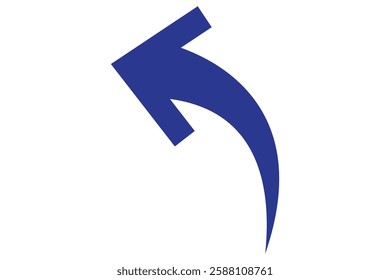 blue curved graph with arrow icon. Arrow illustration pointing up. Counterclockwise direction pointer. single arrow, sign left down isolated on white background. Vector illustration