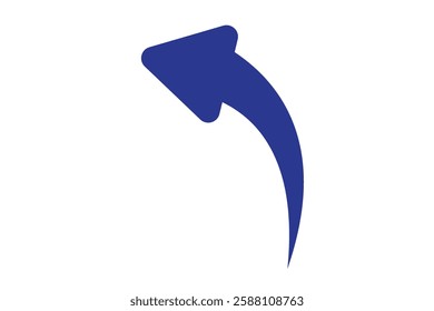 blue curved graph with arrow icon. Arrow illustration pointing up. Counterclockwise direction pointer. single arrow, sign left down isolated on white background. Vector illustration