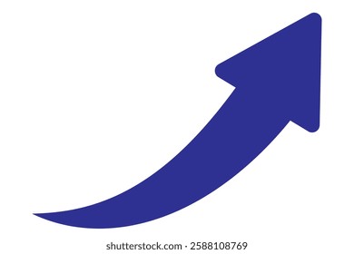 blue curved graph with arrow icon. Arrow illustration pointing up. Counterclockwise direction pointer. single arrow, sign left down isolated on white background. Vector illustration