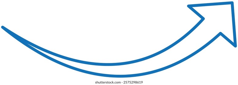 Blue  curved icon, Blue long curved arrow on white background. vector icon of  long arrow. Blue arrows vector illustration. Icons isolated. Blue long arrow. Design EPS 10