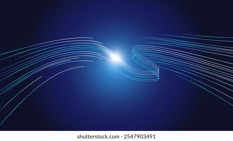 Blue curved light fiber internet technology vector background