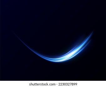 Blue curved light line, rope, tape. Smooth festive neon line with light effects. Element for your design, advertising, postcards, invitations, screensavers, websites, games.