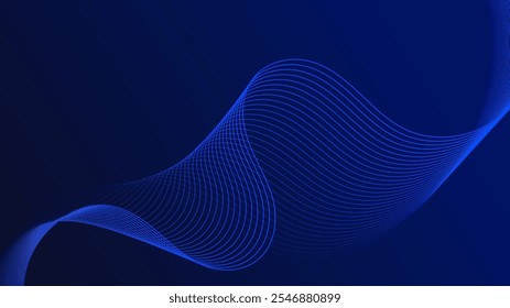 Blue curved lines form fluid wave shapes. Gradient shades create a sense of depth and motion. A dark background emphasizes the vibrant details. The pattern is abstract and visually striking.