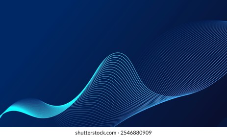Blue curved lines form fluid wave shapes. Gradient shades create a sense of depth and motion. A dark background emphasizes the vibrant details. The pattern is abstract and visually striking.