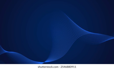 Blue curved lines form fluid wave shapes. Gradient shades create a sense of depth and motion. A dark background emphasizes the vibrant details. The pattern is abstract and visually striking.