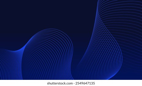 Las líneas curvas azules forman Formas de ondas fluidas. Los tonos degradados crean una sensación de profundidad y movimiento. Un fondo oscuro enfatiza los detalles vibrantes. El patrón es abstracto y visualmente llamativo.