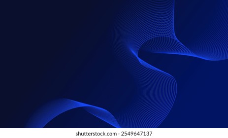 Las líneas curvas azules forman Formas de ondas fluidas. Los tonos degradados crean una sensación de profundidad y movimiento. Un fondo oscuro enfatiza los detalles vibrantes. El patrón es abstracto y visualmente llamativo.