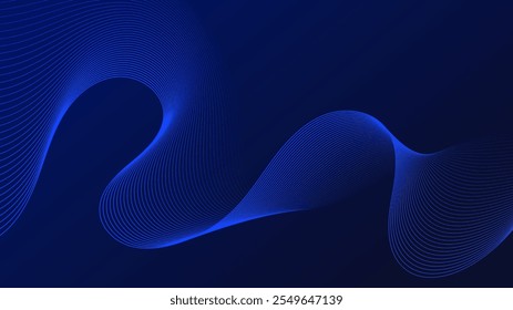 Las líneas curvas azules forman Formas de ondas fluidas. Los tonos degradados crean una sensación de profundidad y movimiento. Un fondo oscuro enfatiza los detalles vibrantes. El patrón es abstracto y visualmente llamativo.