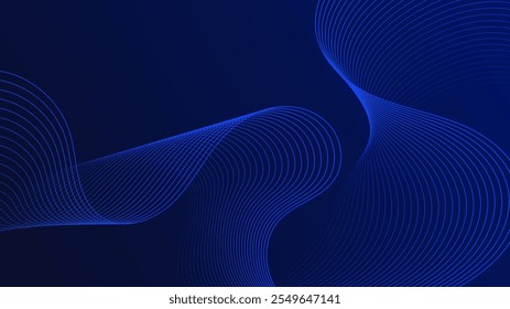 Las líneas curvas azules forman Formas de ondas fluidas. Los tonos degradados crean una sensación de profundidad y movimiento. Un fondo oscuro enfatiza los detalles vibrantes. El patrón es abstracto y visualmente llamativo.